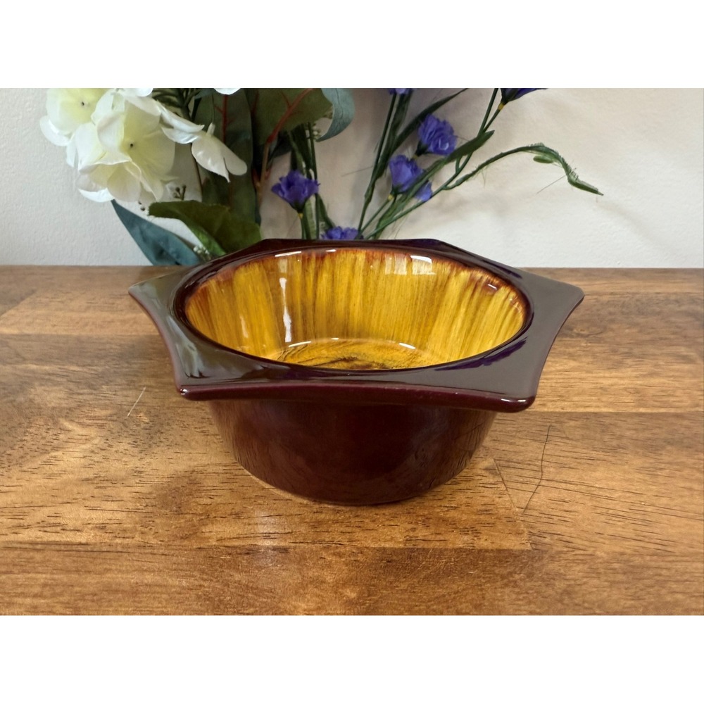 Vintage Blue Mountain Pottery Bowl Harvest Gold and Brown Drip Glaze Retro Decor